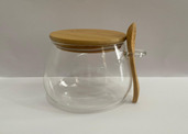[ORAM020] ENVASE  2430-2431  CZ206  XC/ 320 TIPO OVALADO VIDRIO TAPA MADERA CON CUCHARA 12CM
