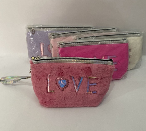 [ORAM045] PORTA COSMETICO  2418-CAR-2406-29 XC300 /TELA PELUCHE LOVE DE LENTEJUELAS